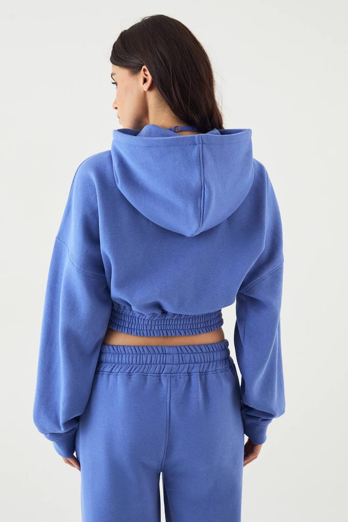 Dames DSGN Studio Sport Boxy Crop Zip Through Hoodie | Cornflower | Maat: Medium