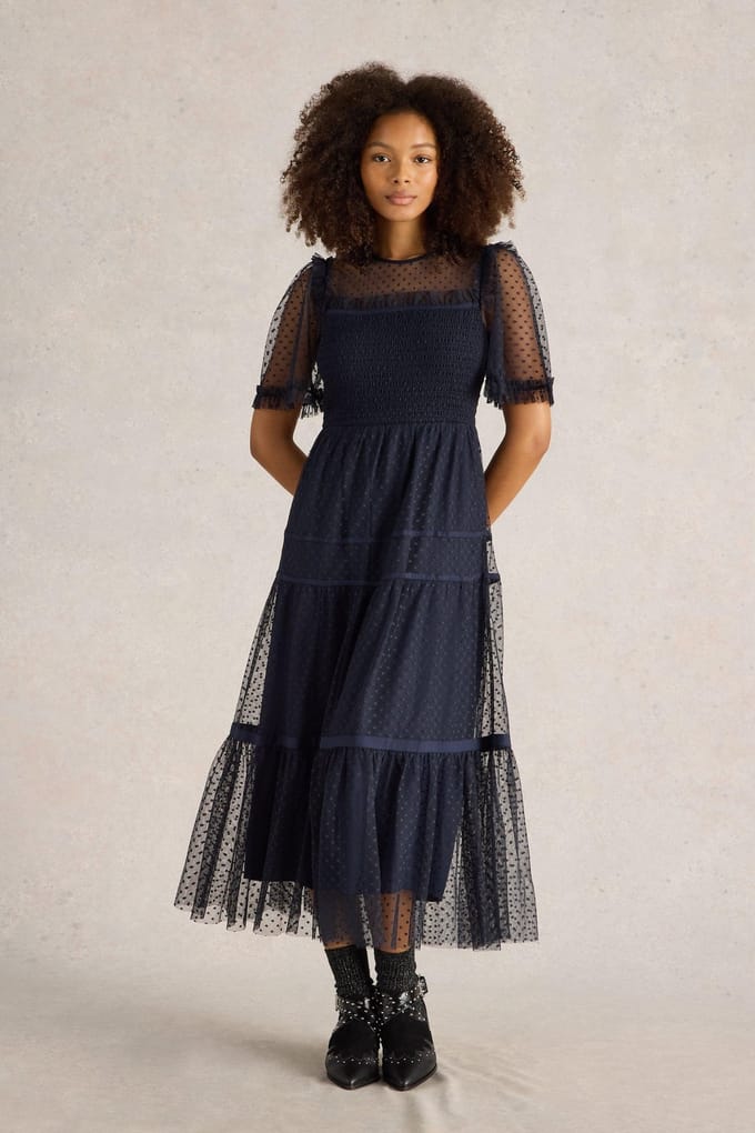 White Stuff Nova Tulle Dress Navy Multi Taglia: 16 REGULAR | Abiti Midi Outlet | Donna | Blu