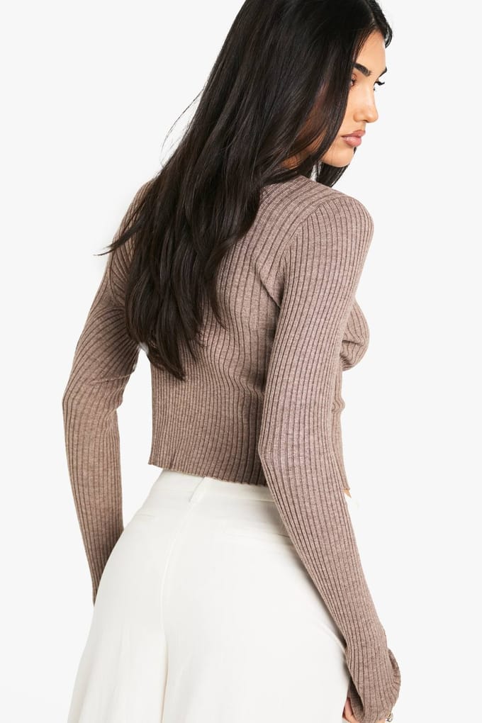 boohoo Dames Hook Detail Rib Cardigan | Oatmeal | Maat: Medium