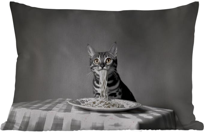 Buitenkussens - Bengaal - Kat - Tafelkleed - Zwart - Wit - Dier - 60x40 cm - Weerbestendig