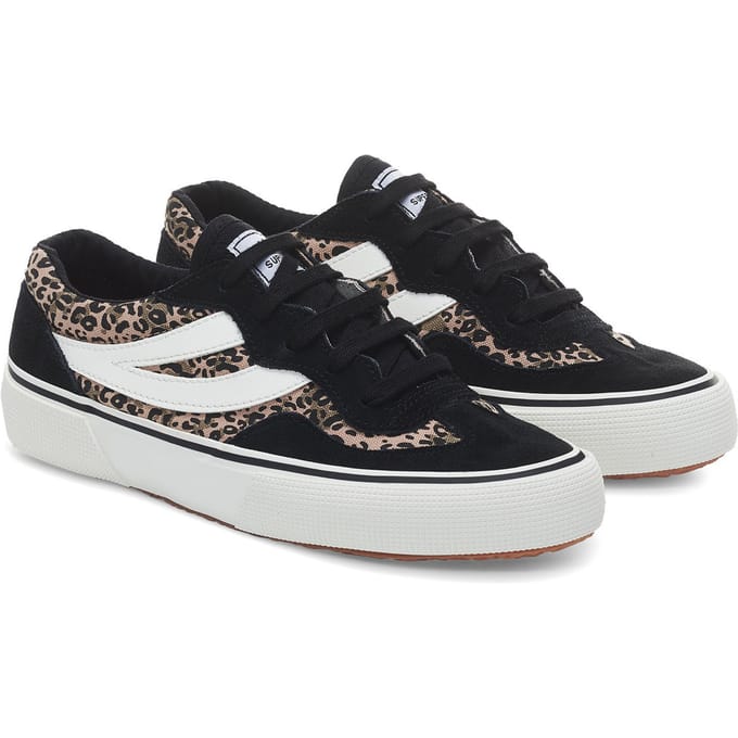 Superga Dames/Dames 2941 Revolley Suède Trainers met Luipaardprint (Zwart/Wit)