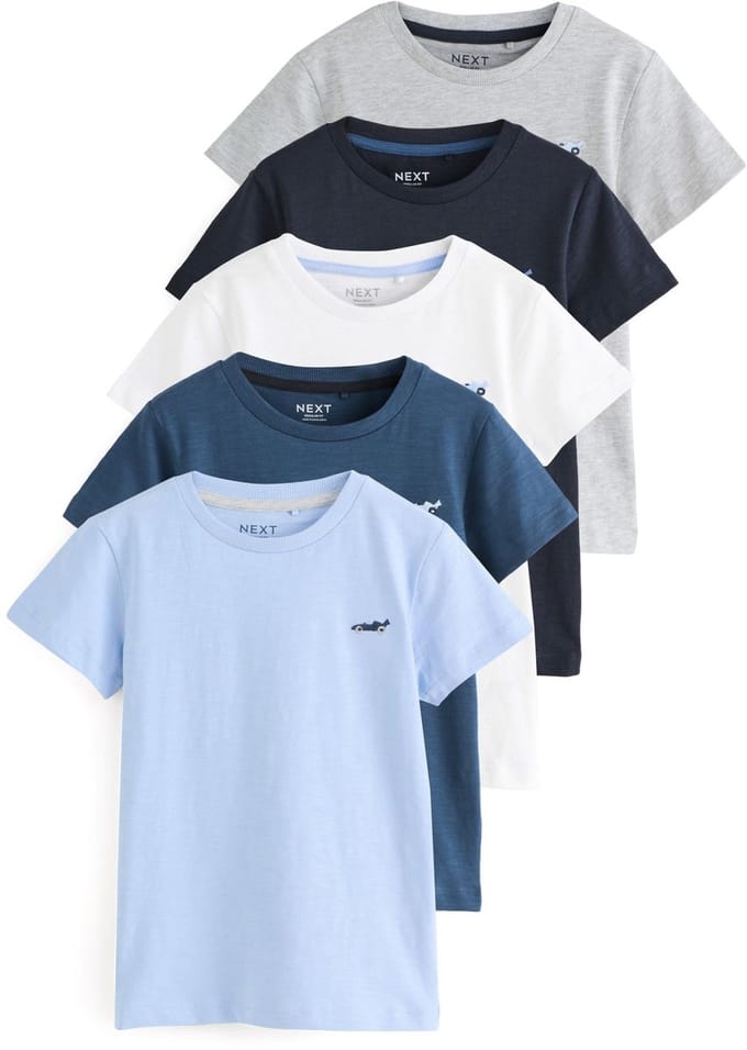 Next - Jongens - Set van 5 ruimvallende T-shirts met korte mouwen - Blauw