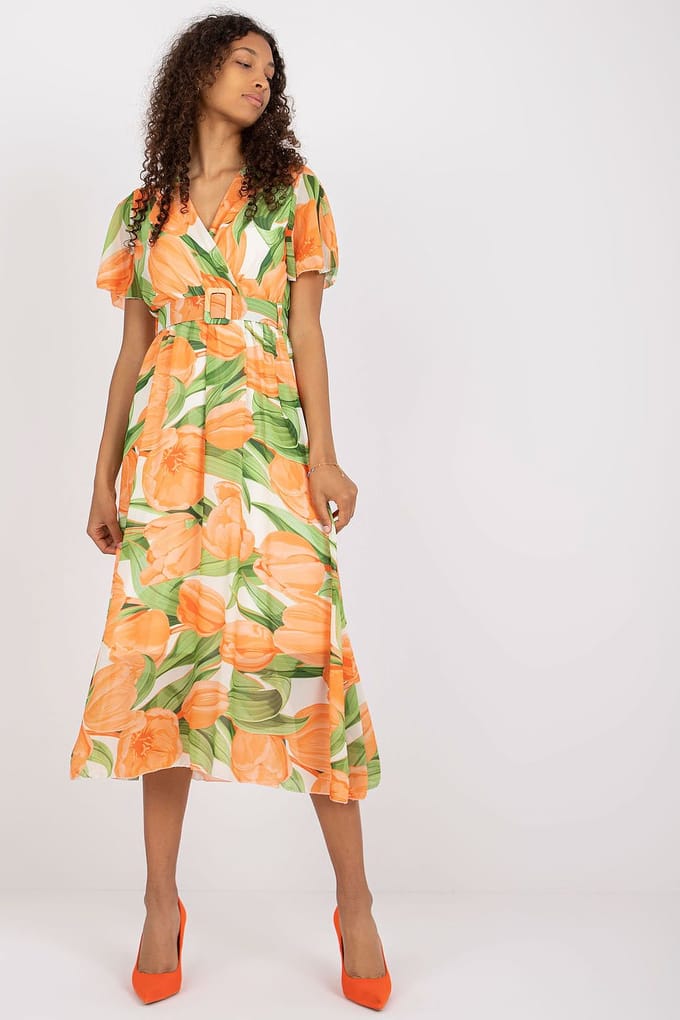 Tropical Fringe Wrap Dress - Orange / Einheitsgröße