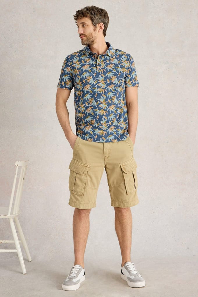 White Stuff Bamboo Leaves Printed Polo Blue Print Größe: S | Poloshirts Outlet | Herren | Blau