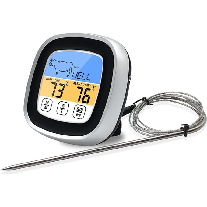 Thermomètre BBQ Mode 2 Alarmes Écran Tactile Fonction Rétroéclairage Thermomètre à Viande pour Camping en Plein Air gray