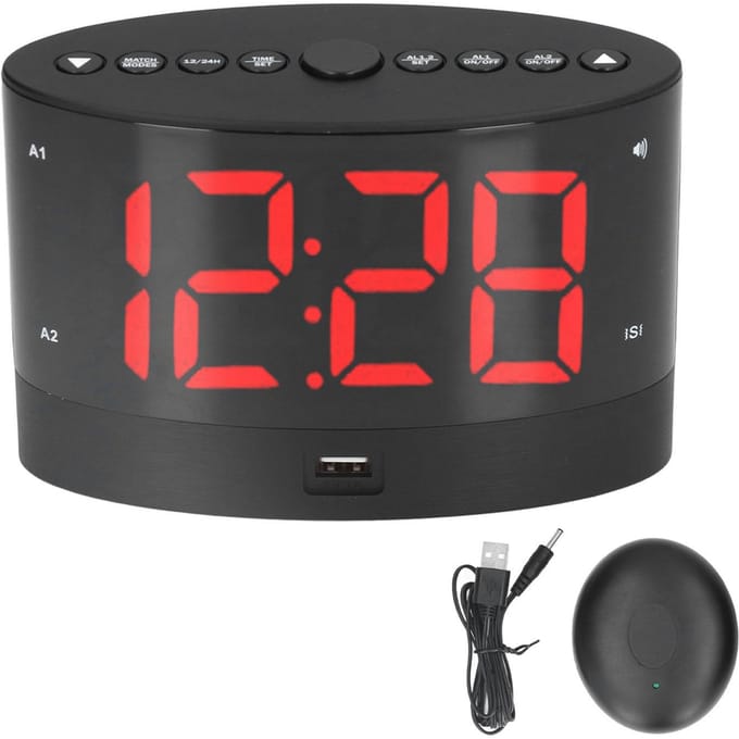Digitale Wekker USB Opladen Wekker met 3 Vibratiemodi en 2 Tijdmodi black