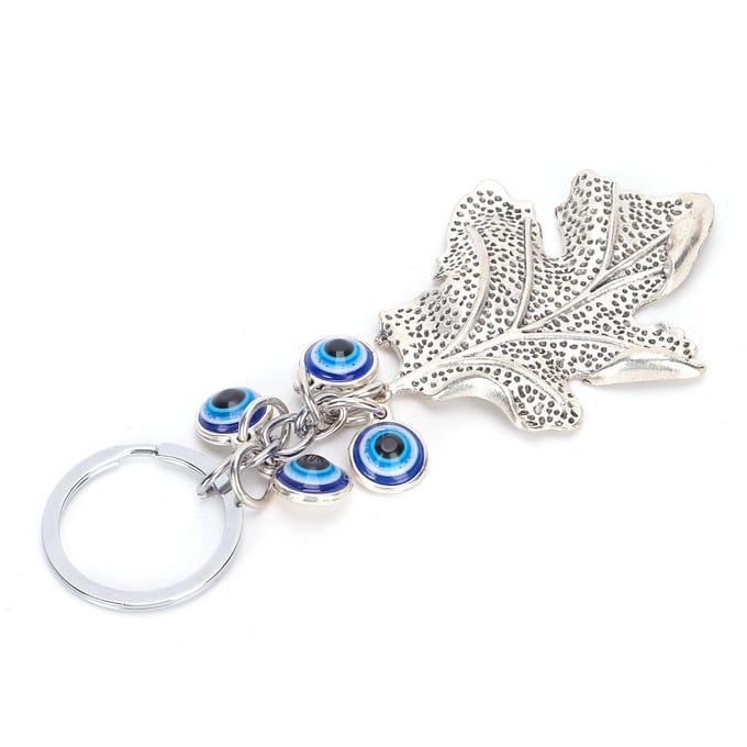 Sleutelhanger Blauwe Ogen Zilveren Esdoornblad Legering Gekleurd Glazuur Hanger voor Dames Tas Auto Interieur white