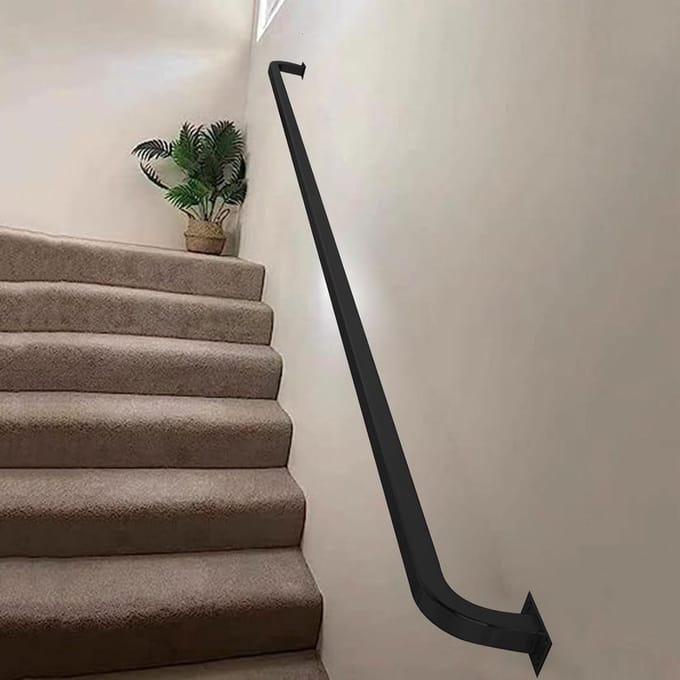 Trapleuning - Wandsteun - Veiligheid Binnen Buiten - Smeedijzeren Constructie - 240cm - Zwart