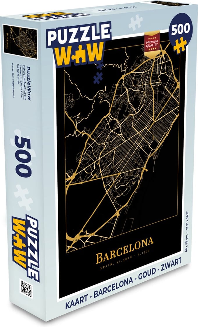 Puzzel Kaart - Barcelona - Goud - Zwart - Legpuzzel - Puzzel 500 stukjes