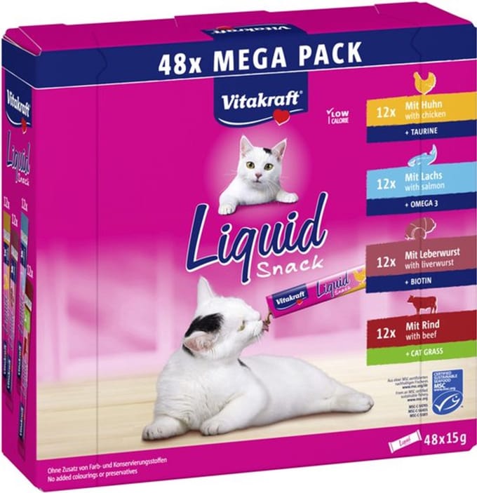Vitakraft Liquid Snack Big Pack á 48st + Gratis Schuurman Katten Snack