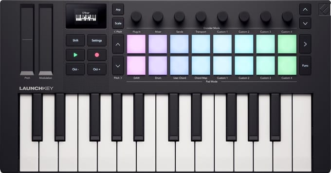Novation Launchkey Mini 25 MK4 - Compacte MIDI Keyboard Controller - 25 Mini-Toetsen - 16 FSR Pads - OLED Display - USB