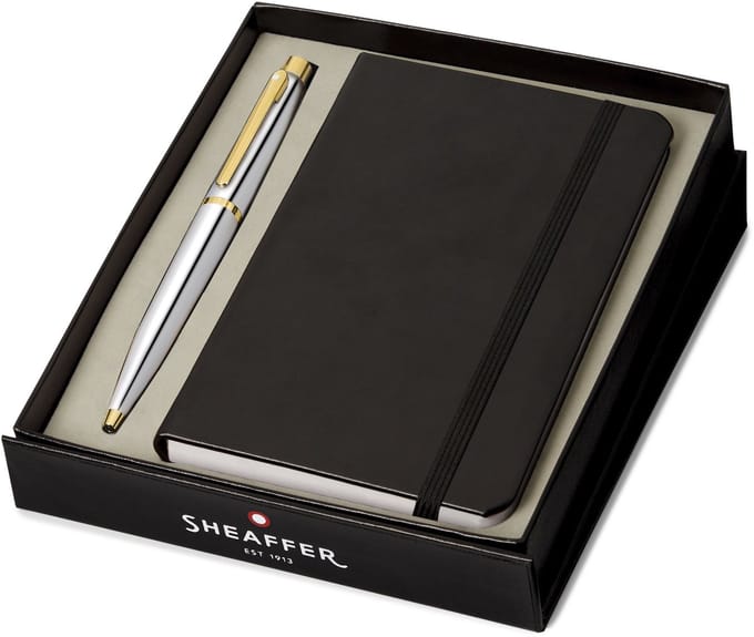 SHEAFFER Balpen Giftset VFM G9422 - Polished Chrome Gold Plated met A6 Notebook