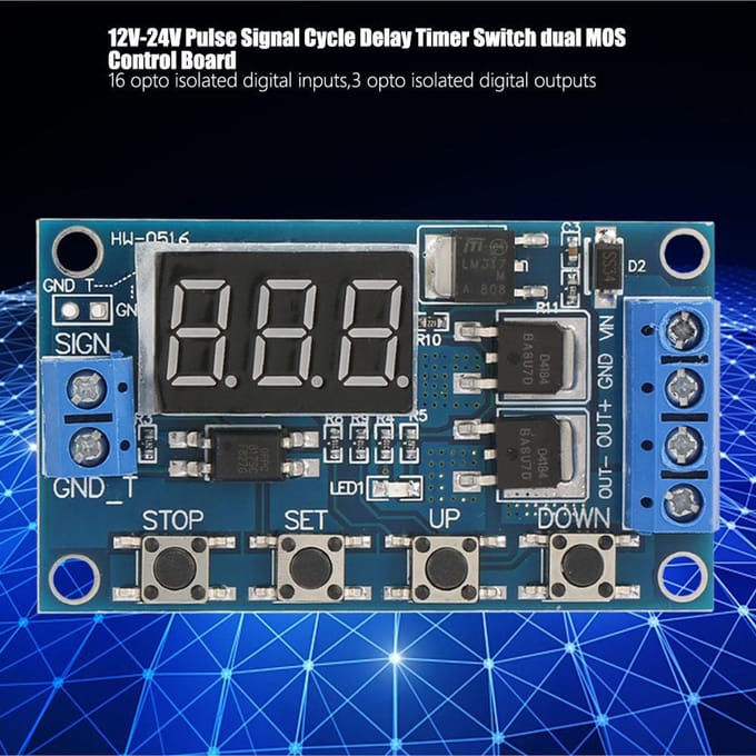 12V24V Pulssignaal Cyclus Vertragingstimer Schakelaar dubbele MOS Besturingsbord