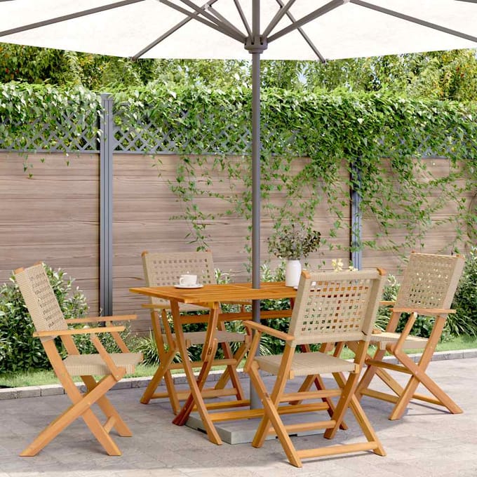 vidaXL - Opklapbare - stoelen, - 4 - stuks, - beige, - van - polyrotan - en - massief - hout.