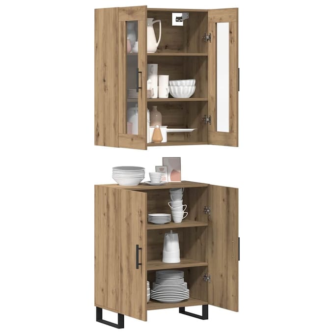 vidaXL - Highboard - 2 - st - artisanaal - eikenkleurig - 69,5 - x - 34 - x - 180 - cm