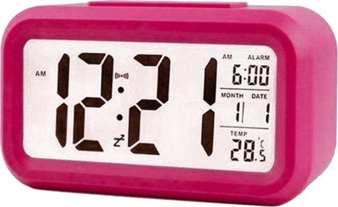 THAR Digitale Wekker - Alarm Klok met Temperatuur, Kalender, Snooze en LED Verlichting - Roze