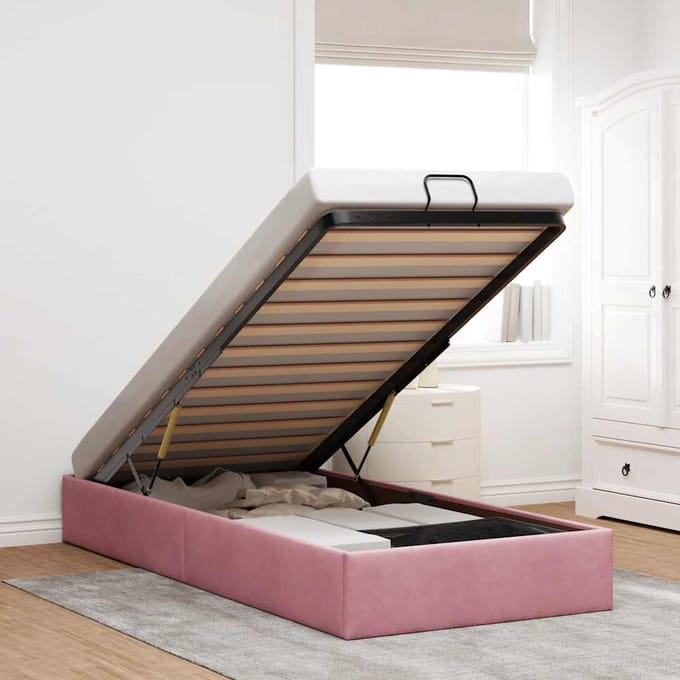 vidaXL - Bedframe - zonder - matras - 90x200 - cm - fluweel - roze