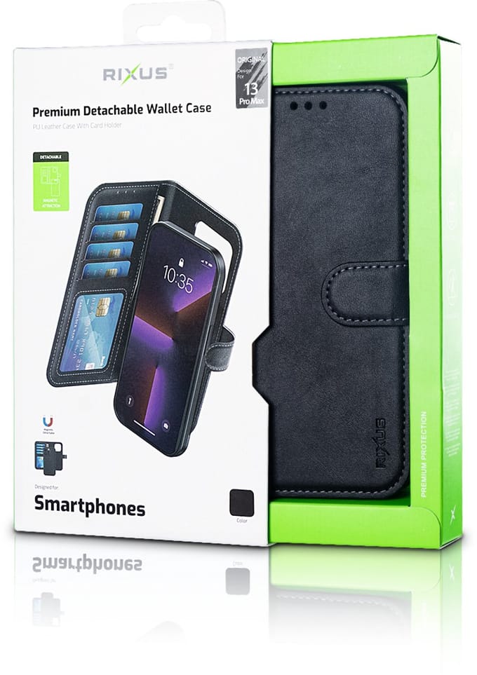 Rixus Duo Magnetic Detachable Wallet For Apple iPhone 13 Pro Max Black