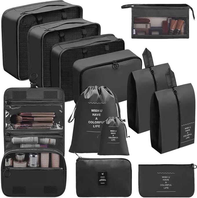 Koffer Organizer Set 12 Stuks - Compacte en Handige Packing Cubes voor Reis en Bagage