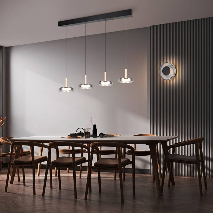 Trio Lighting LED hanglamp Celeste chroom/hout 115 cm 4-lamps glas dimbaar
