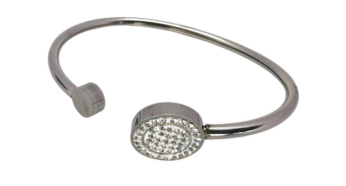 Dames flexibel open Armband - Zilverkleur - strass - Gepolijst Stainless Steel