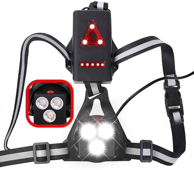 Hardloopverlichting - Hardloop lamp - Schijnende borstlamp - LED - USB oplaadbaar - Verstelbaar harnas - Waterdicht - Zwart - Jonyx