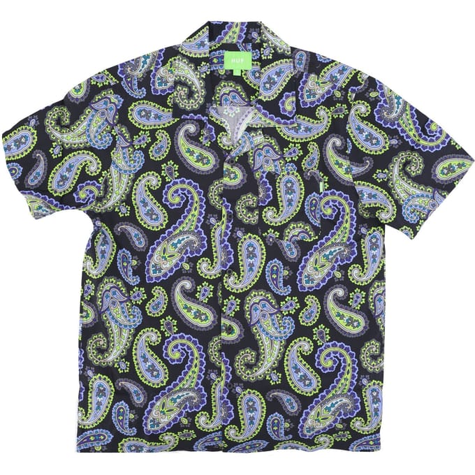 Heren overhemd met korte mouwen Paisley geweven top zwart