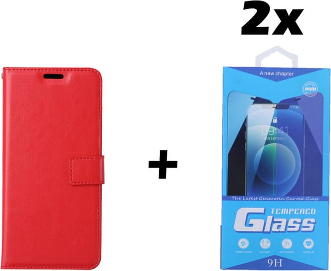 iPhone 7 Plus / 8 Plus Telefoonhoesje - Bookcase - Ruimte voor 3 pasjes - Kunstleer - met 2x Tempered Screenprotector - SAFRANT1 - Rood