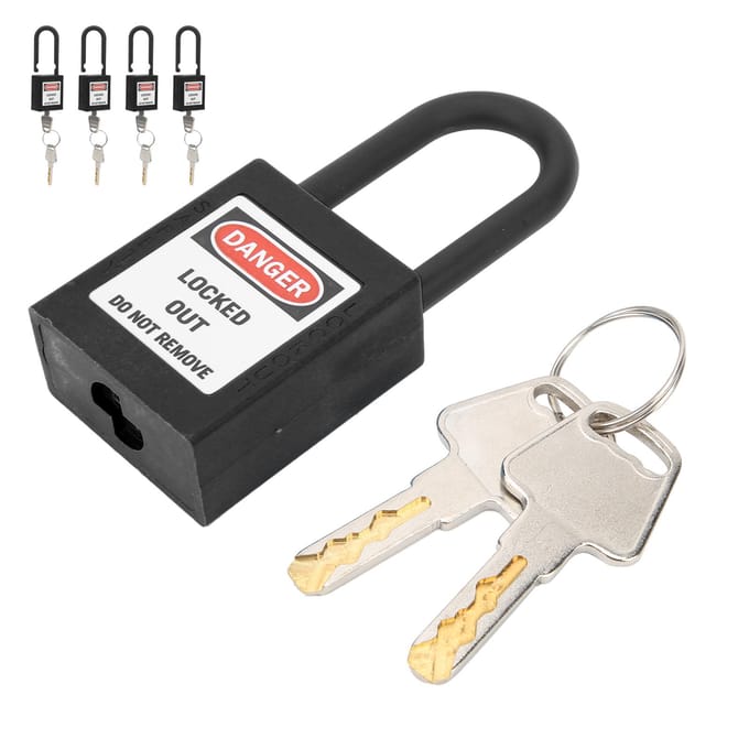 5Ensemble 38mm Cadenas de Consignation Tagout Nylon Durable Étanche à la Poussière Isolé Sécurité Cadenas avec CléNoir