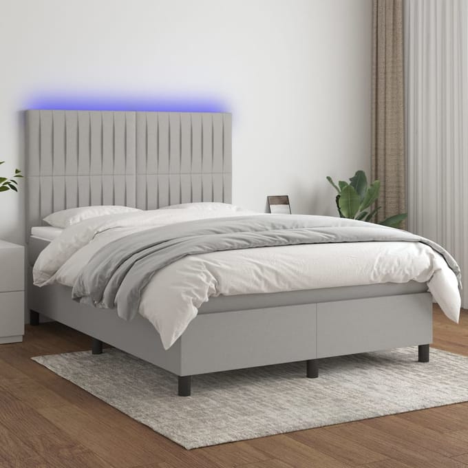 vidaXL - Boxspring - met - matras - en - LED - stof - lichtgrijs - 140x200 - cm