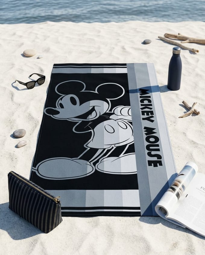 Disney Mickey Mouse Strandlaken Zwart Wit - 70 x 140 cm - Polyester