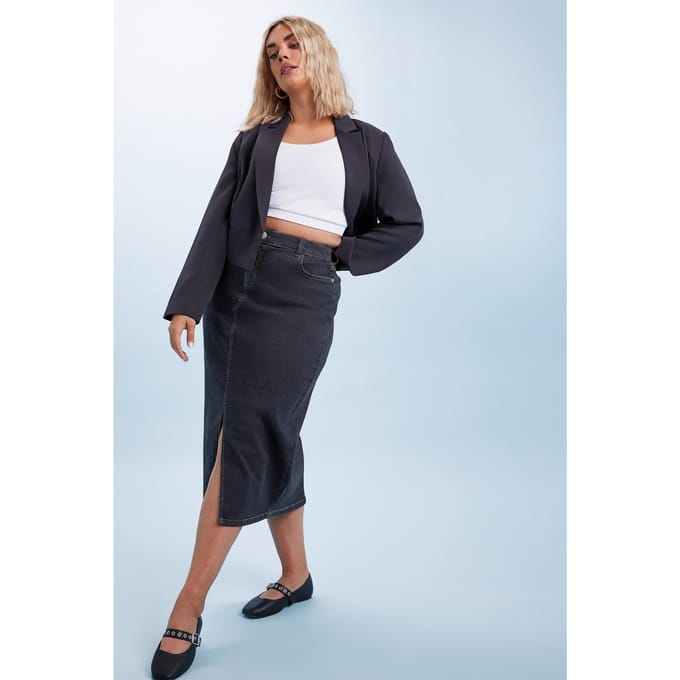 Yours Midaxi Denimrok Met Splitdetail In Indigoblauw Size 48