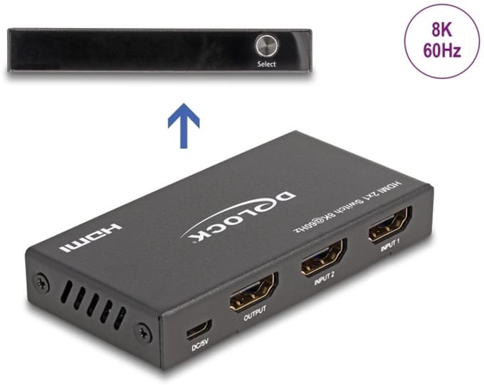 Delock 18607 HDMI-switch Ultra HD-geschikt, Met metalen behuizing, Met status-LEDs