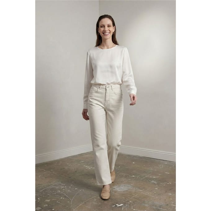 High Waist Denim Rechte Pantalon met Zakken