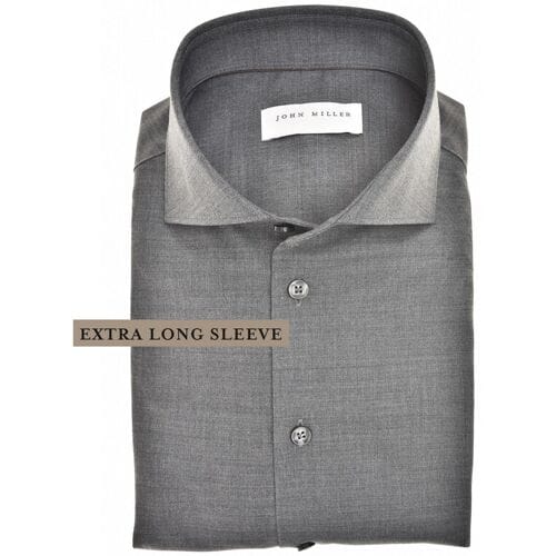 John Miller Overhemd Extra Long Sleeve Wide-Spread Solid Color Wool Blend Mouwlengte 7 Midden Grijs / male