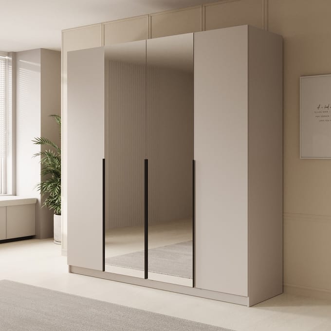 Meubella - Kledingkast Sabre - Beige - 200 cm - Met spiegel