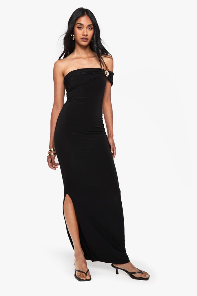 boohoo Dames Bandeau maxi-jurk met gouden bies | Black | Maat: 14