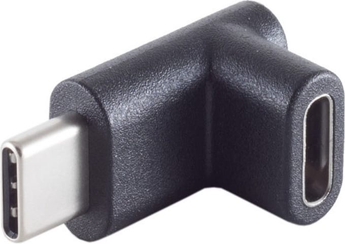 USB-C naar USB-C adapter - haaks naar boven/beneden - USB3.2 (tot 10 Gbit/s) - PD tot 20V/5A / zwart