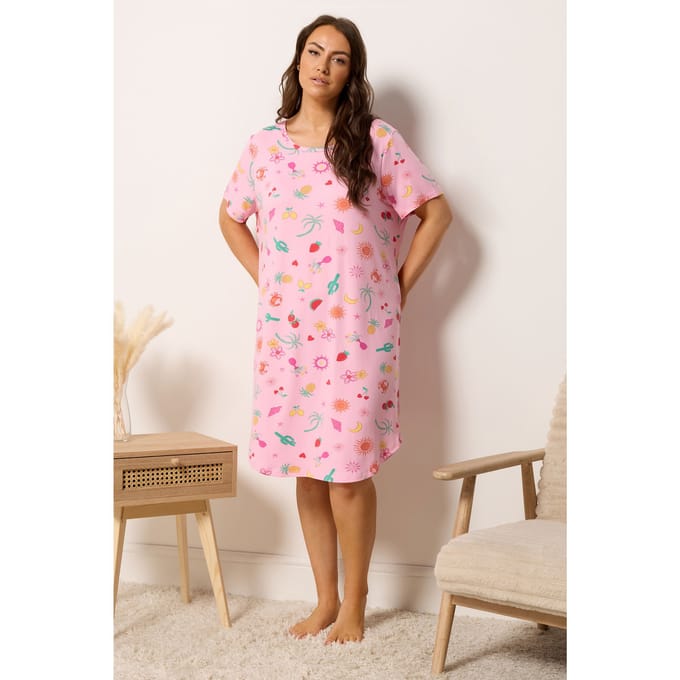 Yours Roze Zomerprint Nachthemd Met Lange Achterkant Size 62-64