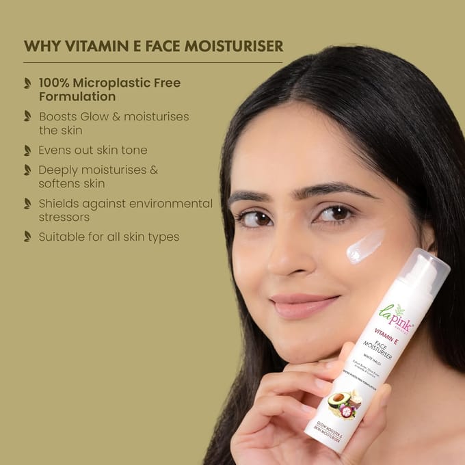 La Pink Vitamin E Face Moisturiser with White Haldi, Glow Booster, Oil Free & Lightweight | 100% Microplastic Free Formulation | 50 g white