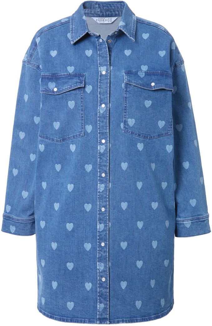 Studio Untold - Dames - Jeansjurk oversized HEARTS-print - Blauw denim - Maat 50+