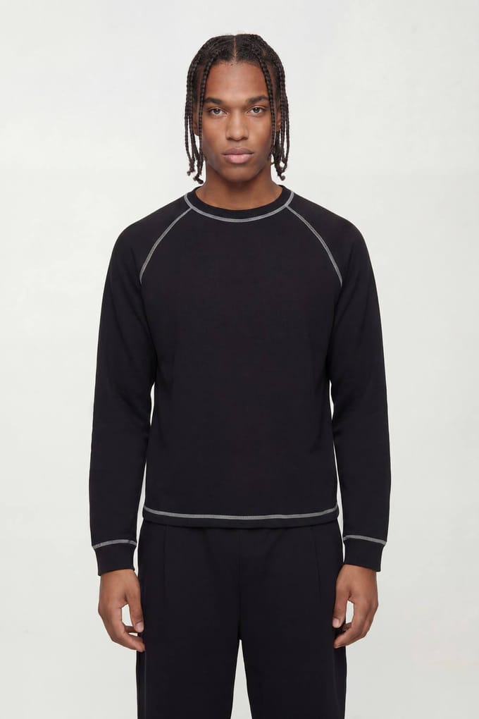 Oversized Boxy T-shirt Met Contrasterende Stiksels En Raglanmouwen Lange Mouw | Black | Size Medium