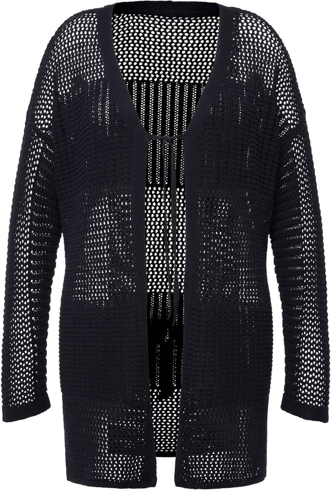 Ulla Popken - Dames - Vest opengewerkt breisel oversized V-halslijn - Marine - Maat 54+