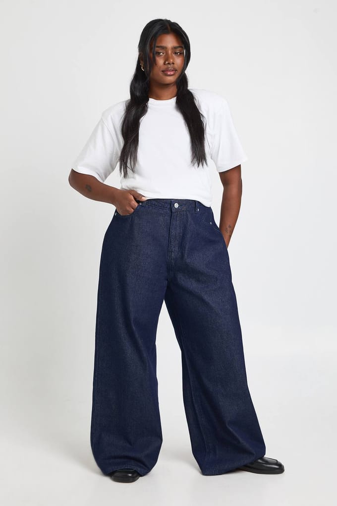 boohoo Dames Plus Hoge Taille Wijde Pijpen Jeans | Indigo | Maat: 16
