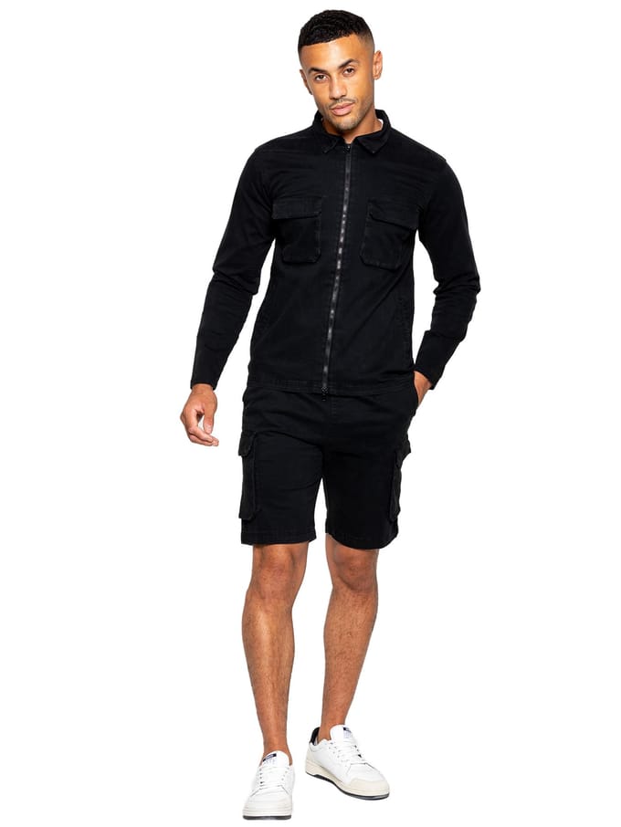 Enzo | Heren Cargo Trainingspak Met Korte Broek Set - Zwart