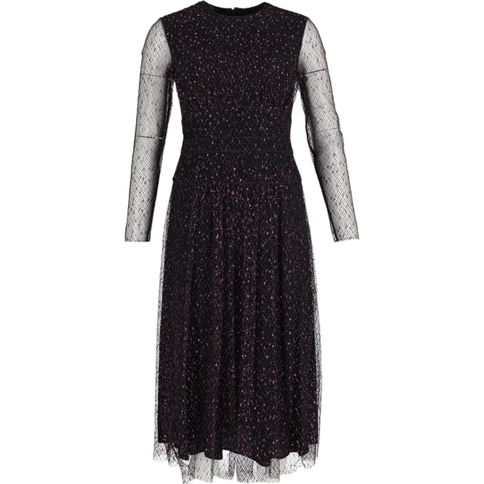 Escada midi-jurk met transparante mouwen in zwart polyester