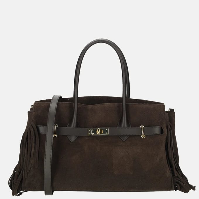 Charm London Suede handtas franjes donkerbruin