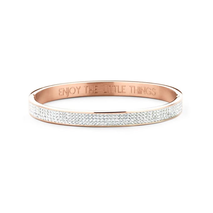CO88 Collection Sparkle 8CB-90311 Stalen Bangle met Kristallen - One-size (58x49x8 mm) - Rosékleurig / Wit
