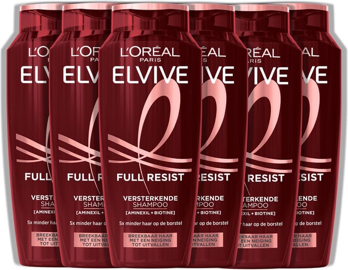 L'Oréal Paris Elvive Full Resist Shampoo - Versterkende Shampoo Voor Breekbaar Haar - Met Aminexil + Biotine - 6x 250ML