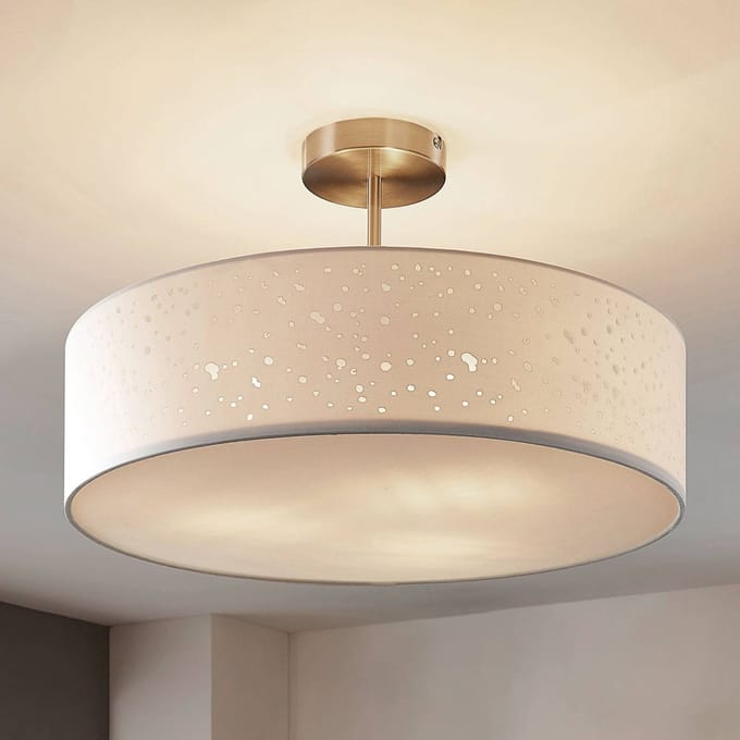 Lindby - plafondlamp - 3lichts - Stof, metaal - H: 30 cm - E27 - wit, nikkel gesatineerd